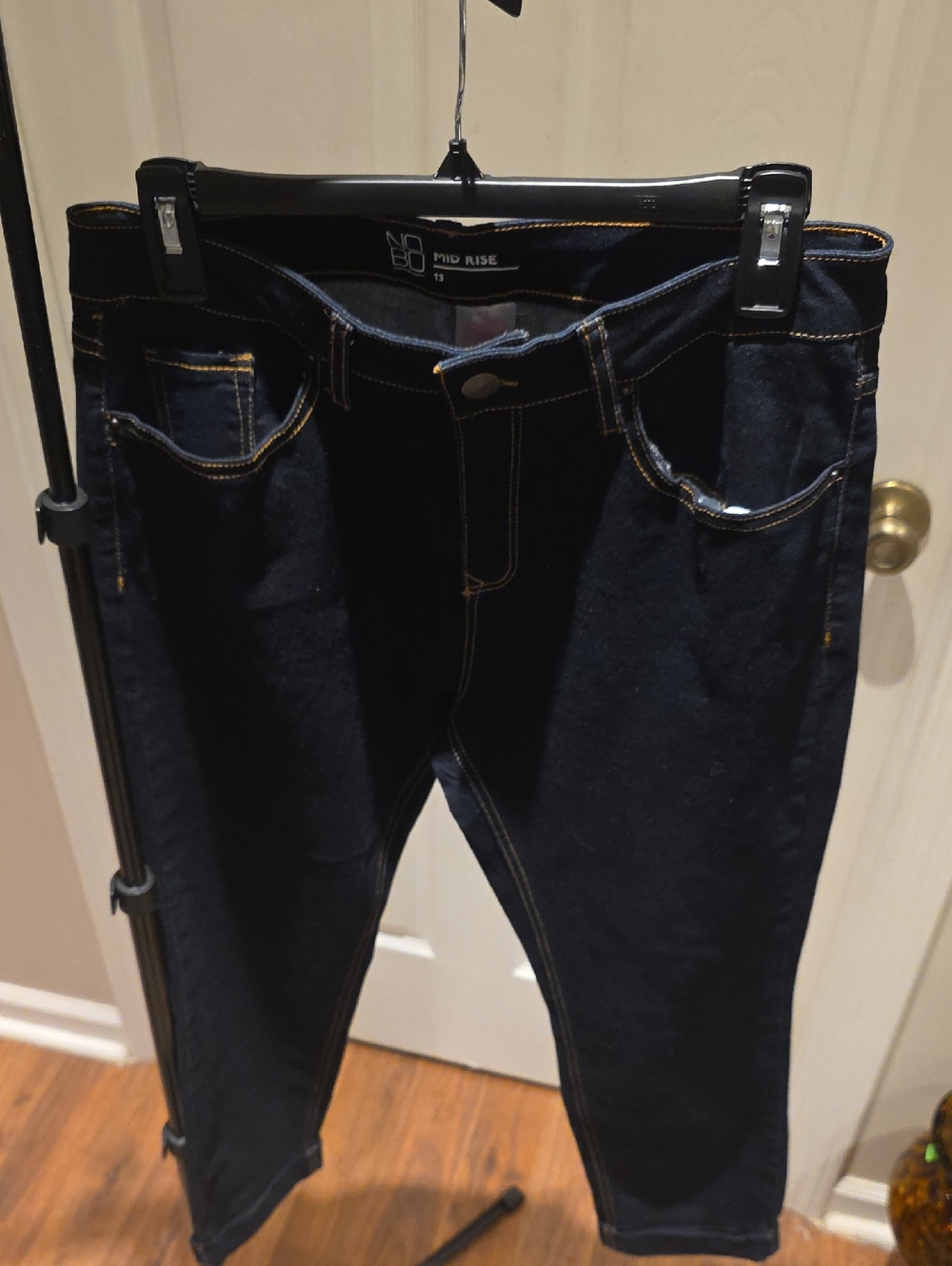 No Boundaries Dark Blue Jean Shorts with Contrast Stitching